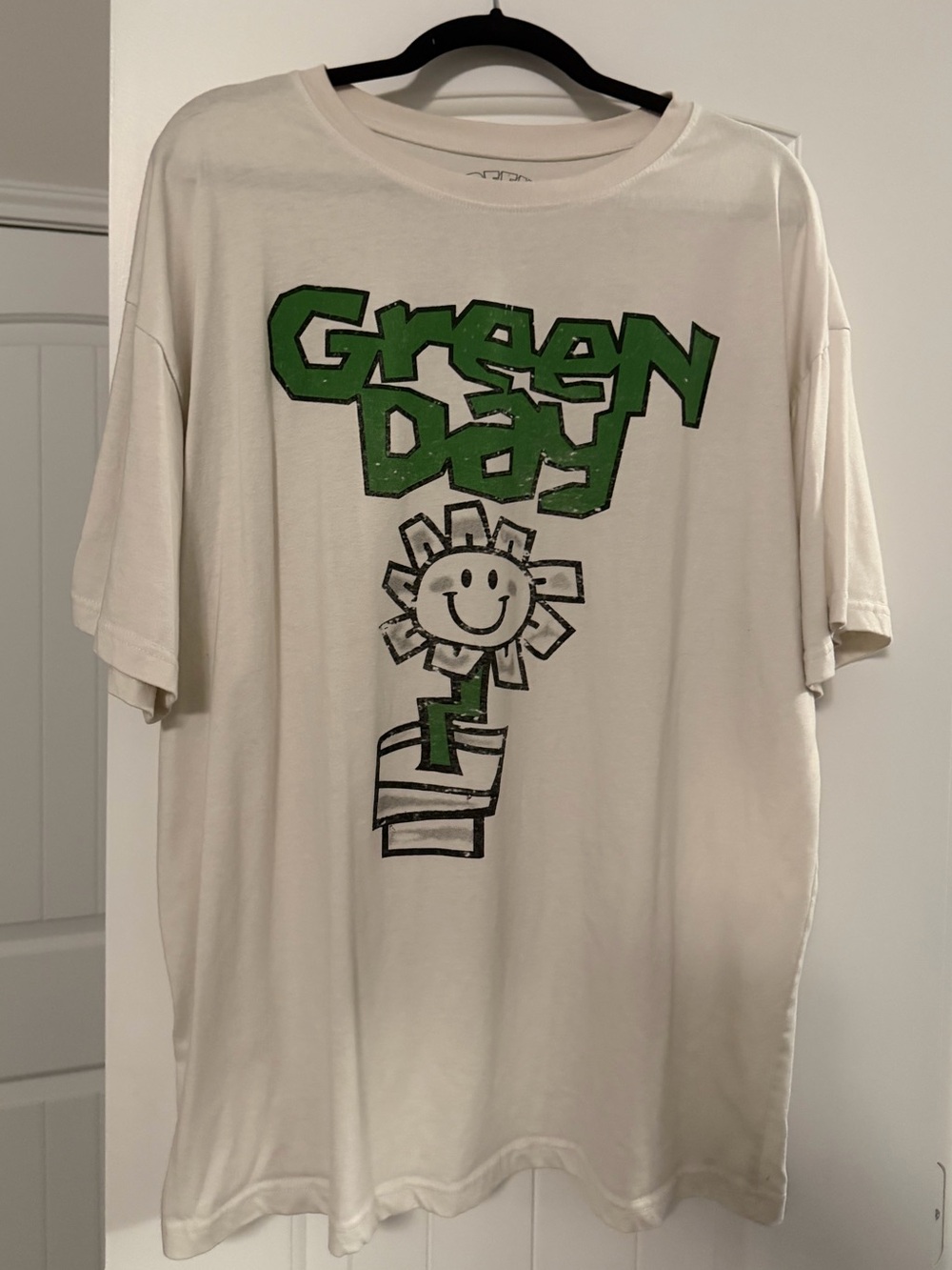 Oversized Green Day Graphic Tee - White with Green Print